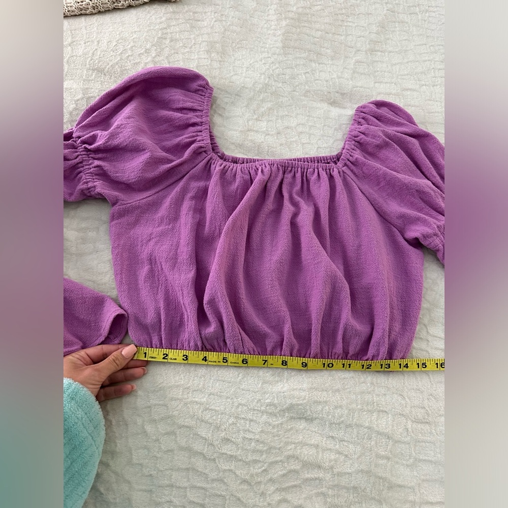 Free People women’s lavender long sleeve elastic crop peasant top size small - Picture 16 of 16